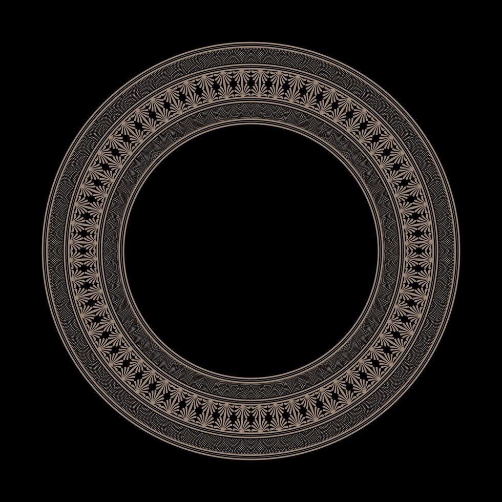 Luxury Abstract gold Round classic greek meander ornament. Elegant gold round frame on black background. Circle gold frame. For invitations, greeting cards, embroidery, sandblasting, porcelain, mirror vector