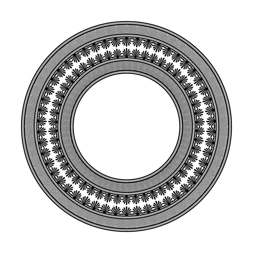 Vintage round frame. Pattern of lotus flowers. Circle ornament ancient Africa. Border, frame, ring of the Roman Empire. For printing invitation, engraving, forging, embroidery, sandblasting, porcelain vector