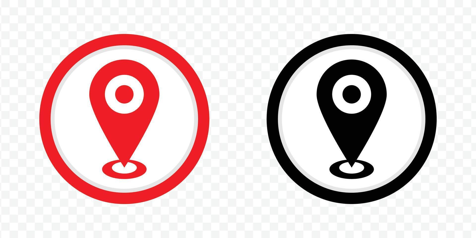 Location or map creative pin, red or black silhouette icon symbol illustration isolated on transparent background vector