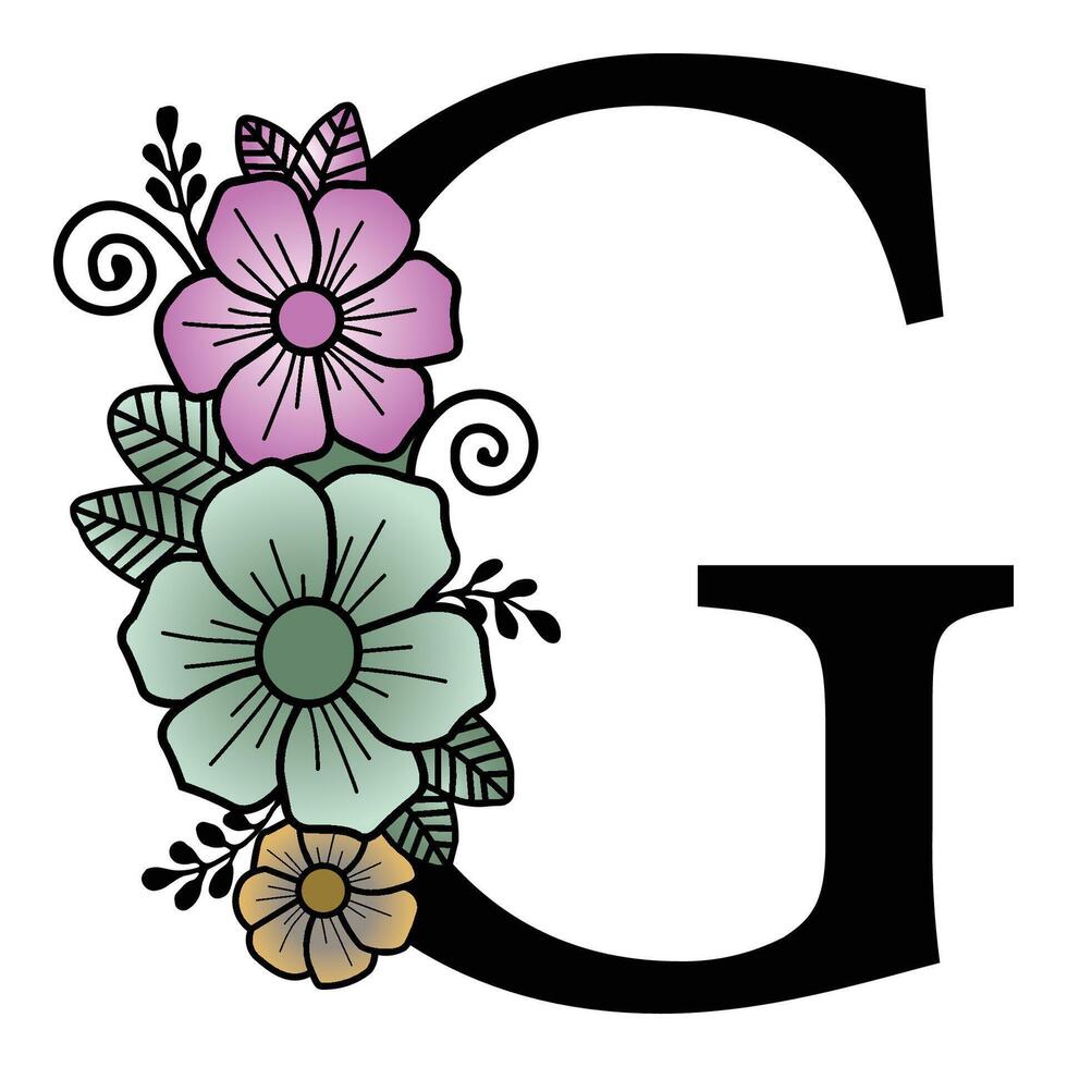 Luxurious floral alphabet G eps format illustration. vector
