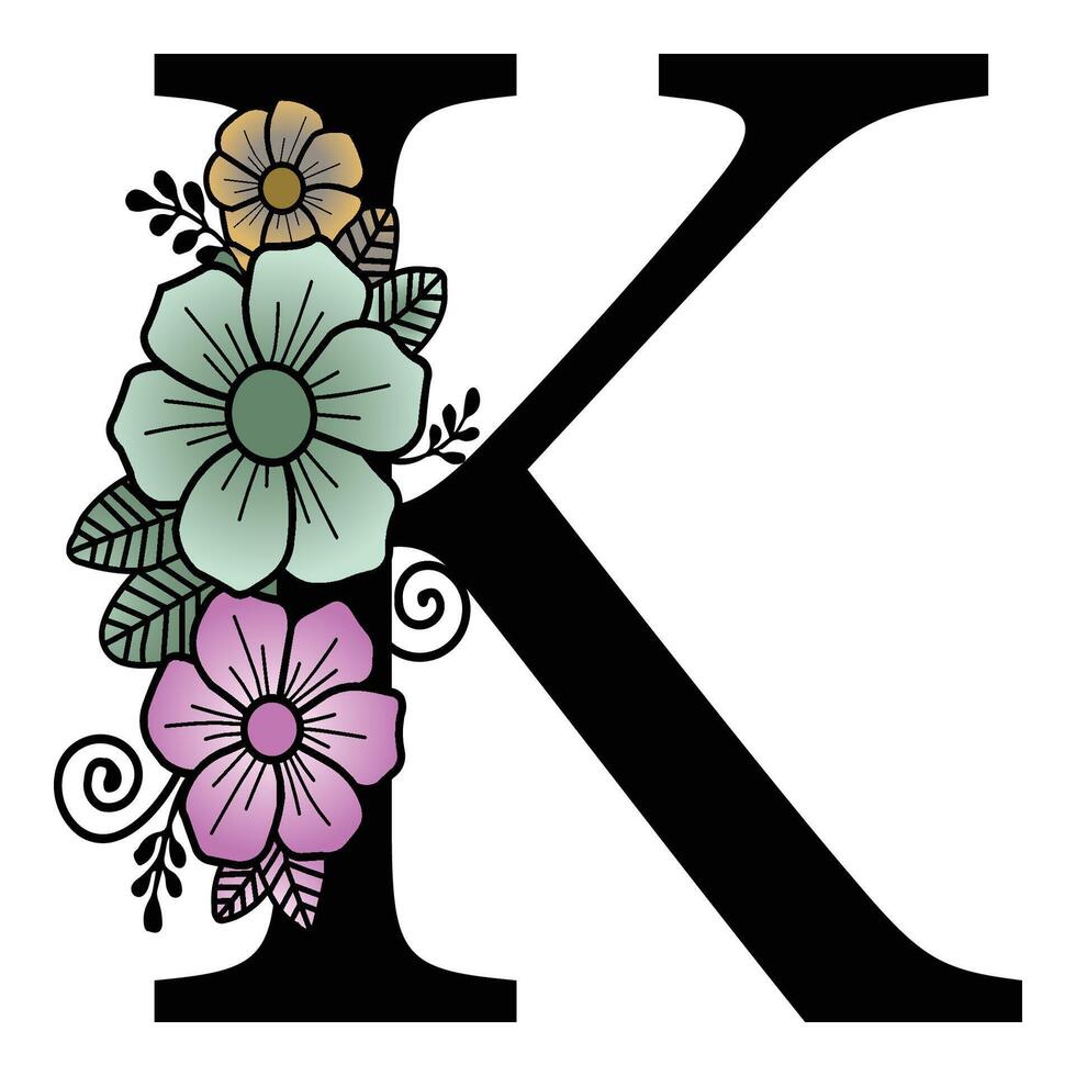 Luxurious floral alphabet K eps format illustration. vector