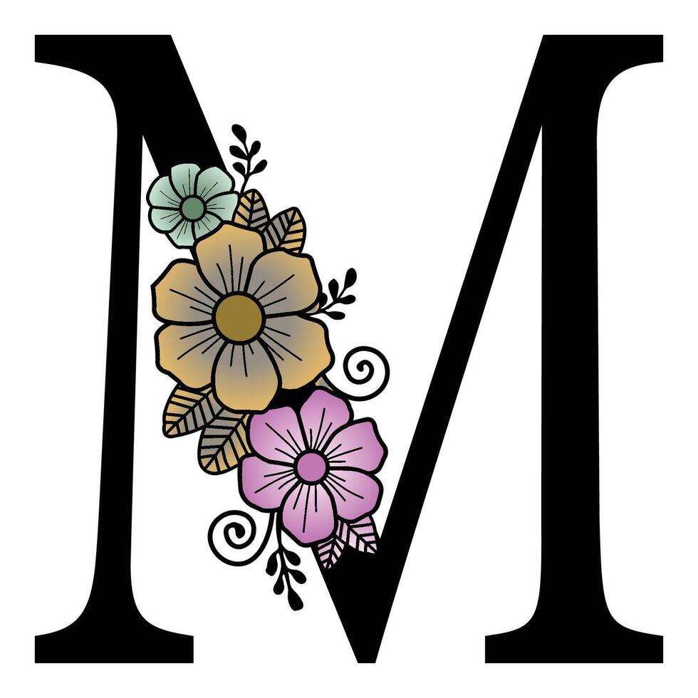 Luxurious floral alphabet M eps format illustration. vector