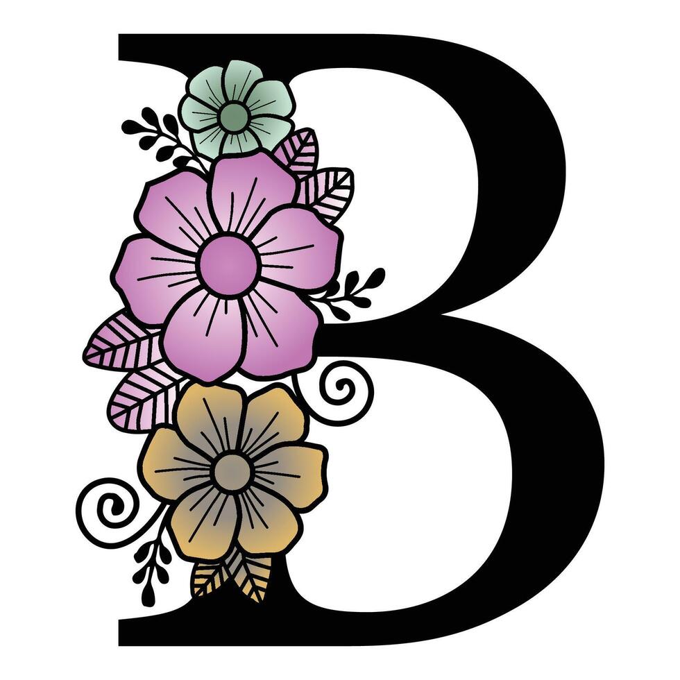 Luxurious floral alphabet B eps format illustration. vector