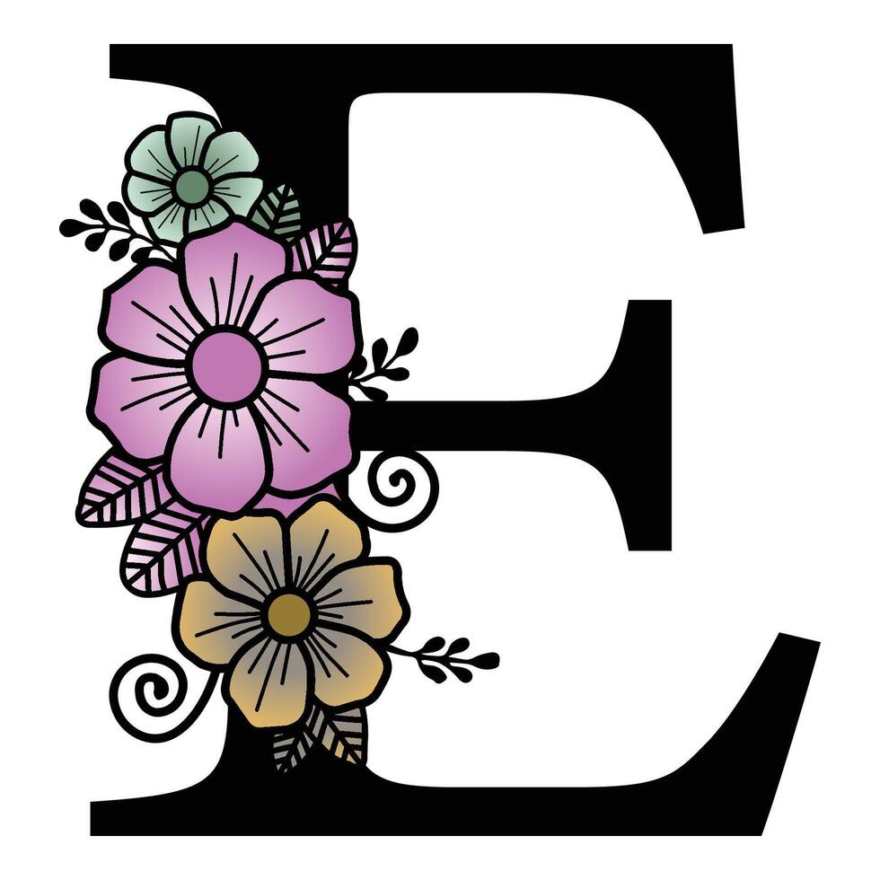 Luxurious floral alphabet E eps format illustration. vector