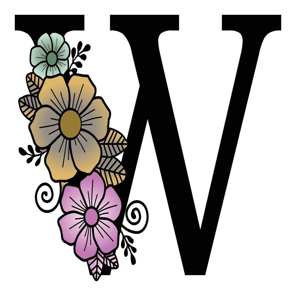 Luxurious floral alphabet W eps format illustration. vector