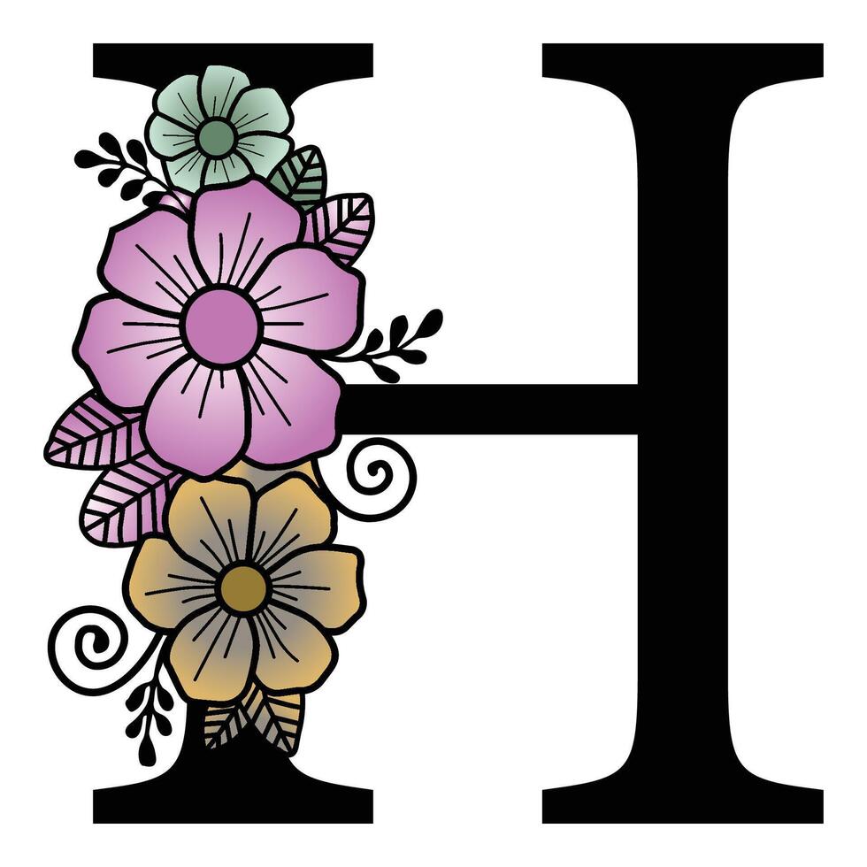Luxurious floral alphabet H eps format illustration. vector