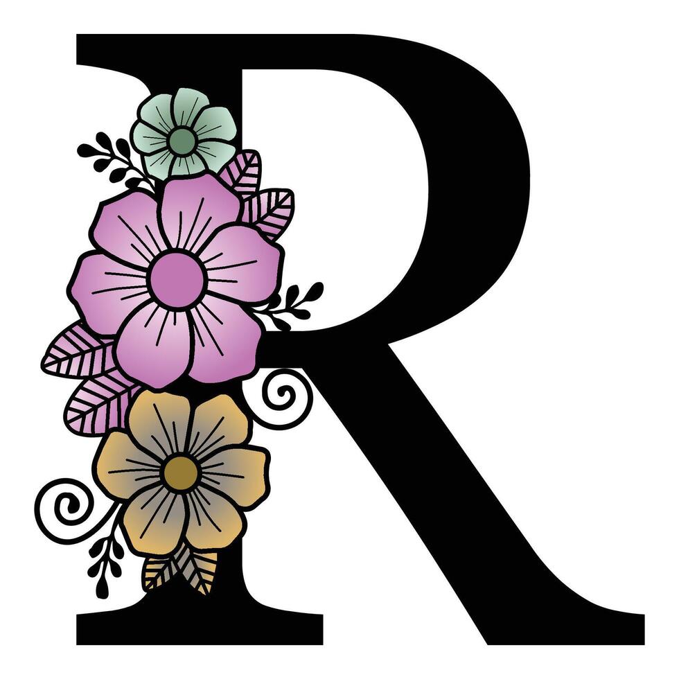 Luxurious floral alphabet R eps format illustration. vector