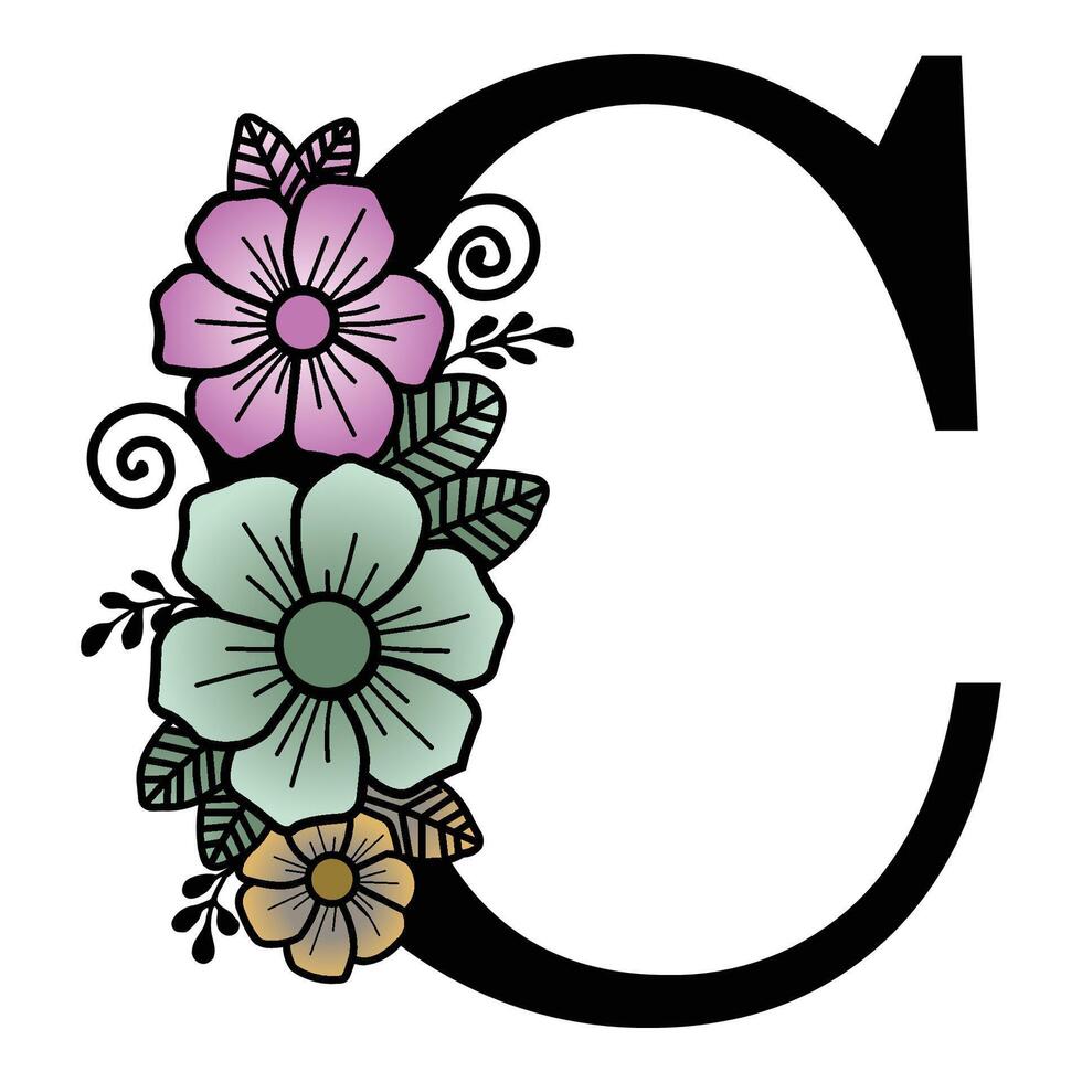 Luxurious floral alphabet C eps format illustration. vector
