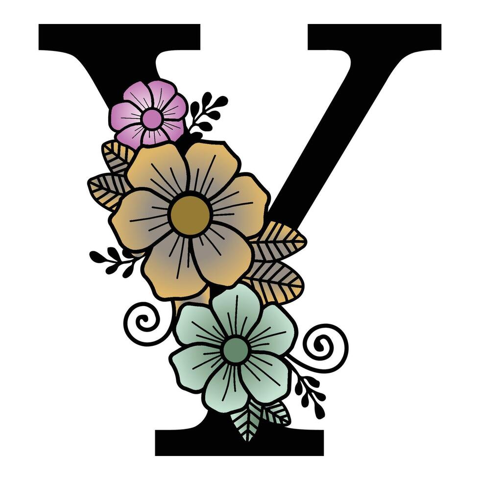 Luxurious floral alphabet Y eps format illustration. vector