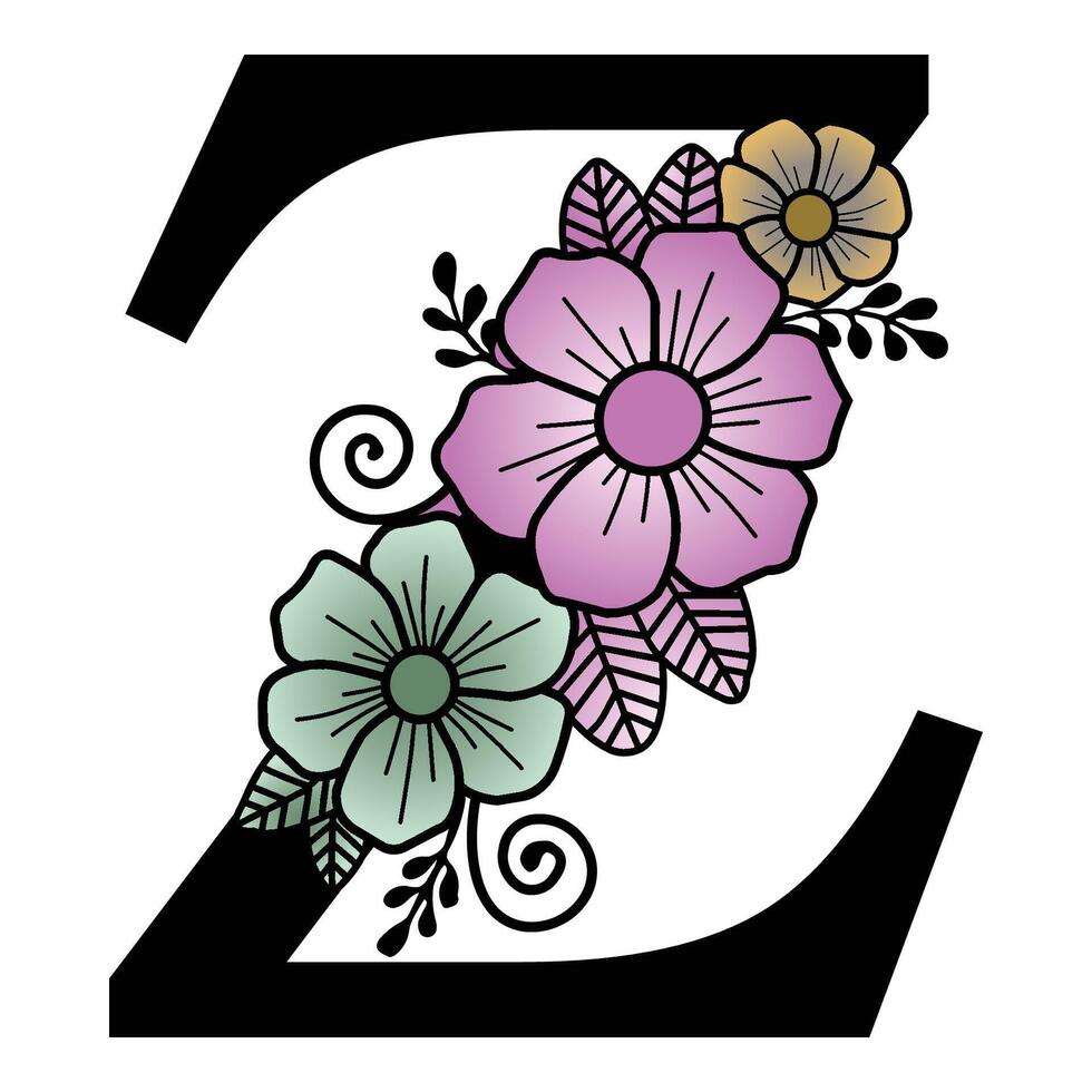 Luxurious floral alphabet Z eps format illustration. vector