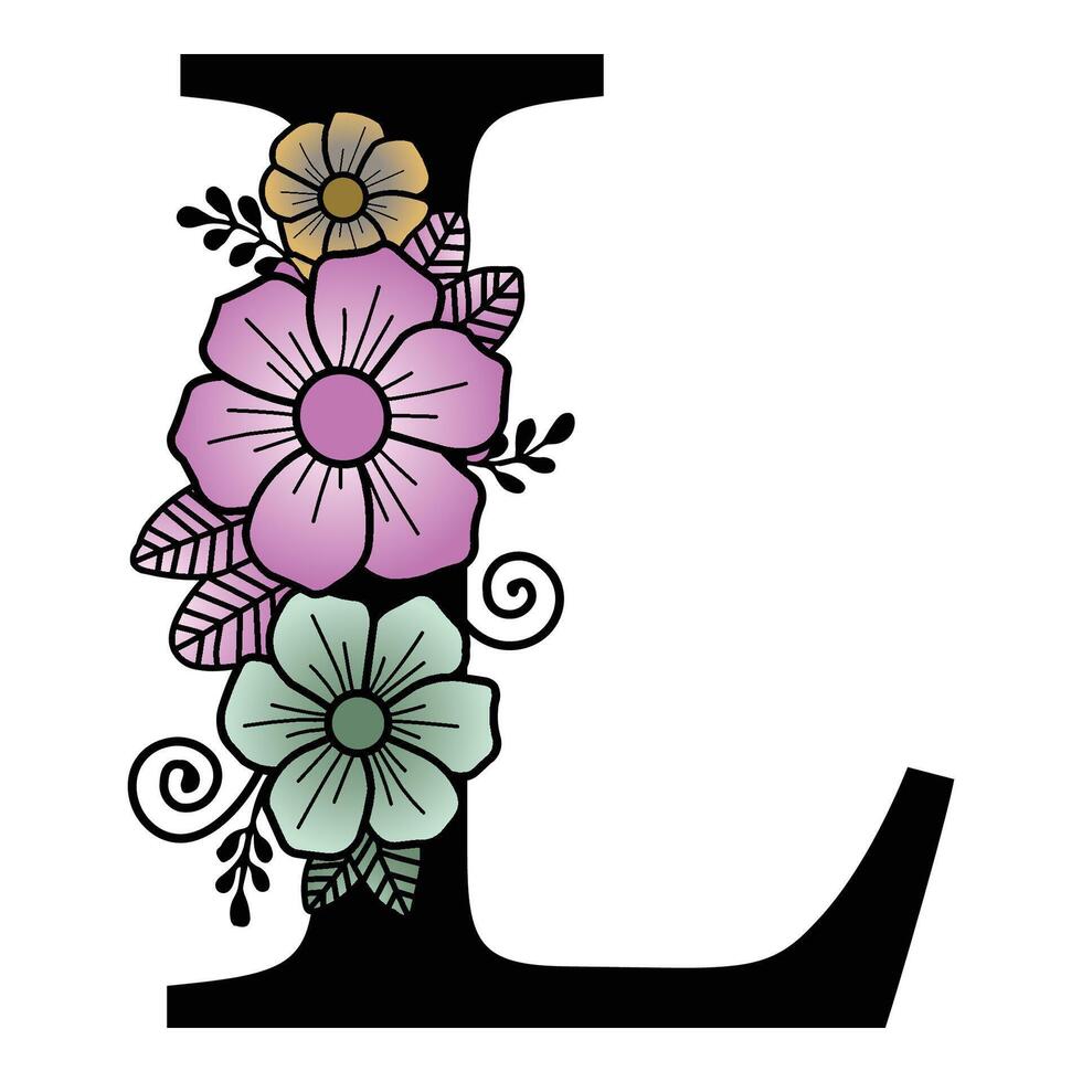 Luxurious floral alphabet L eps format illustration. vector