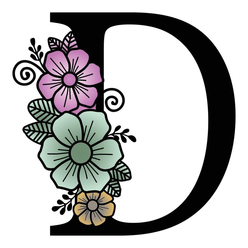 Luxurious floral alphabet D eps format illustration. vector