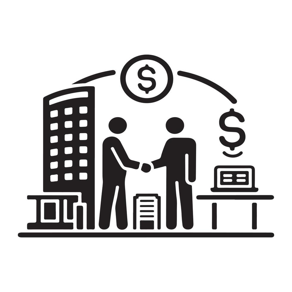 Business deal finalized in office setting. vector