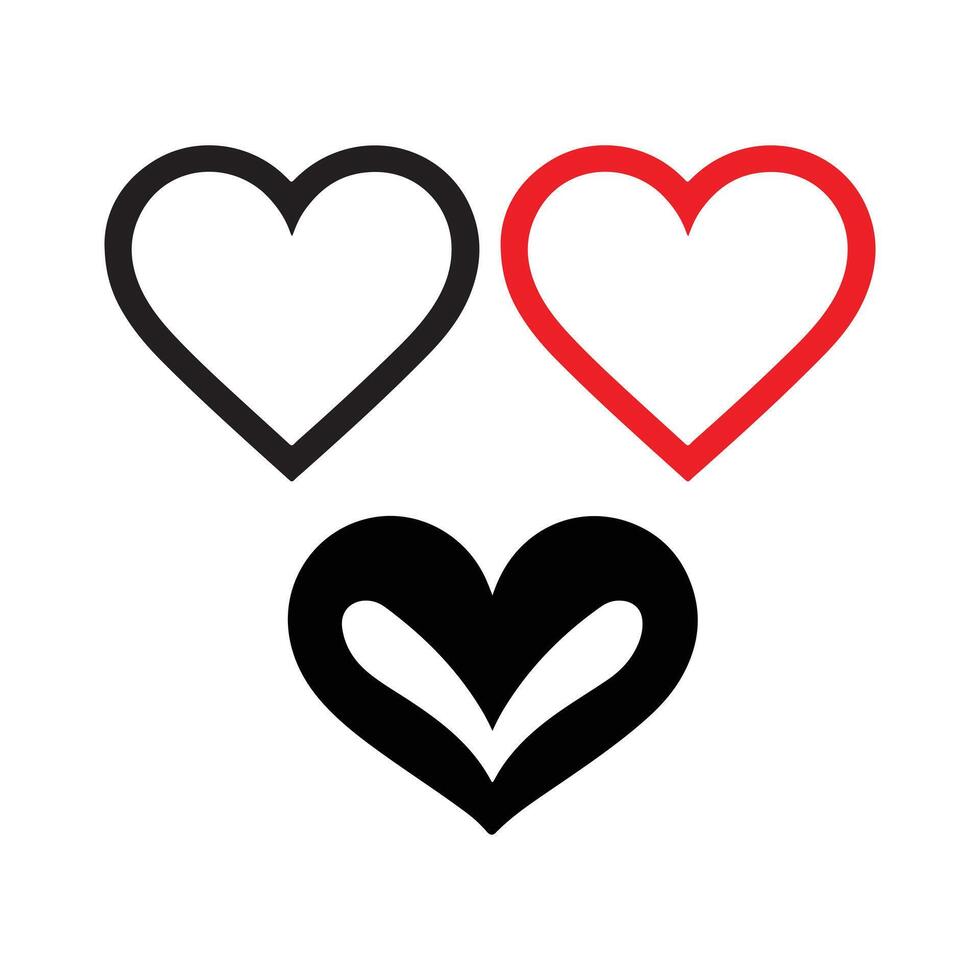 Three hearts in black, white, and red on white background vector