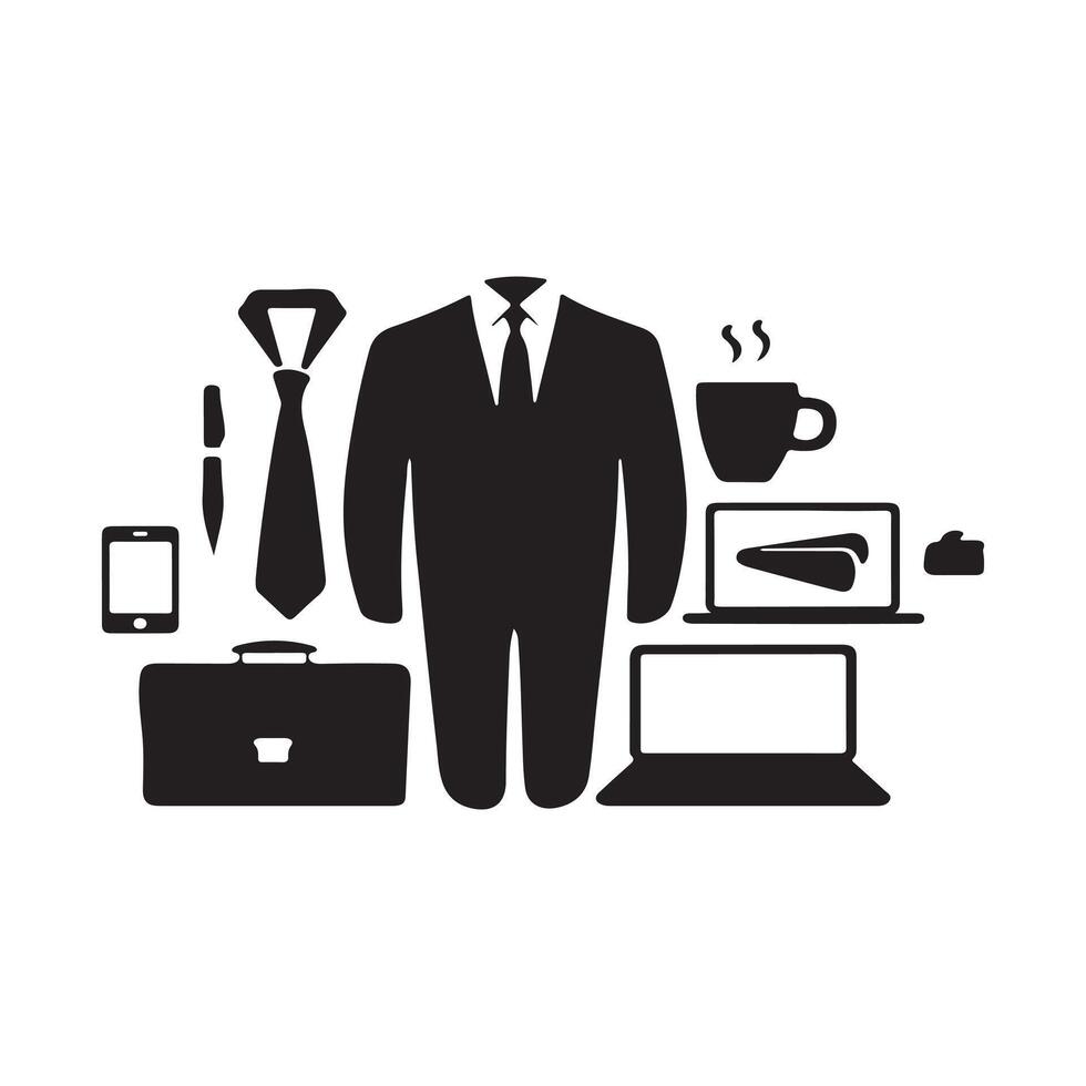 Businessman's Essentials, A Modern Office Silhouette vector