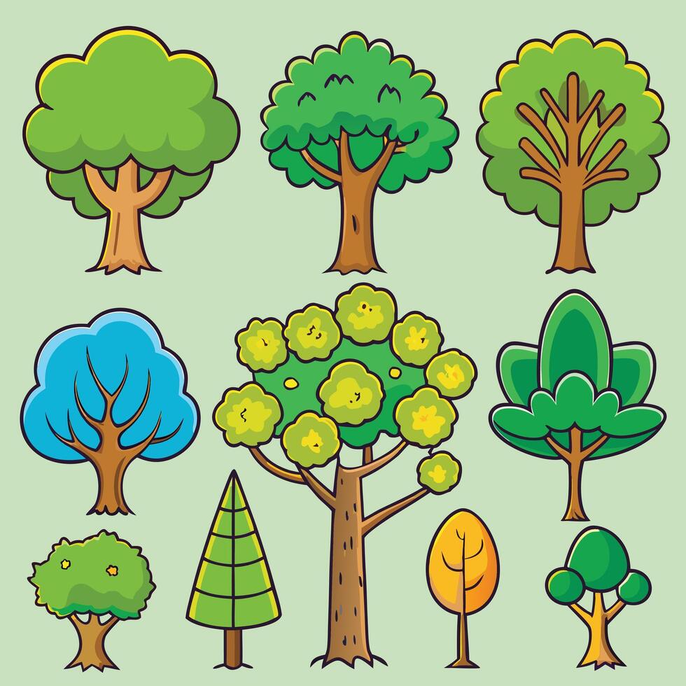 Set of variety plants and trees vector