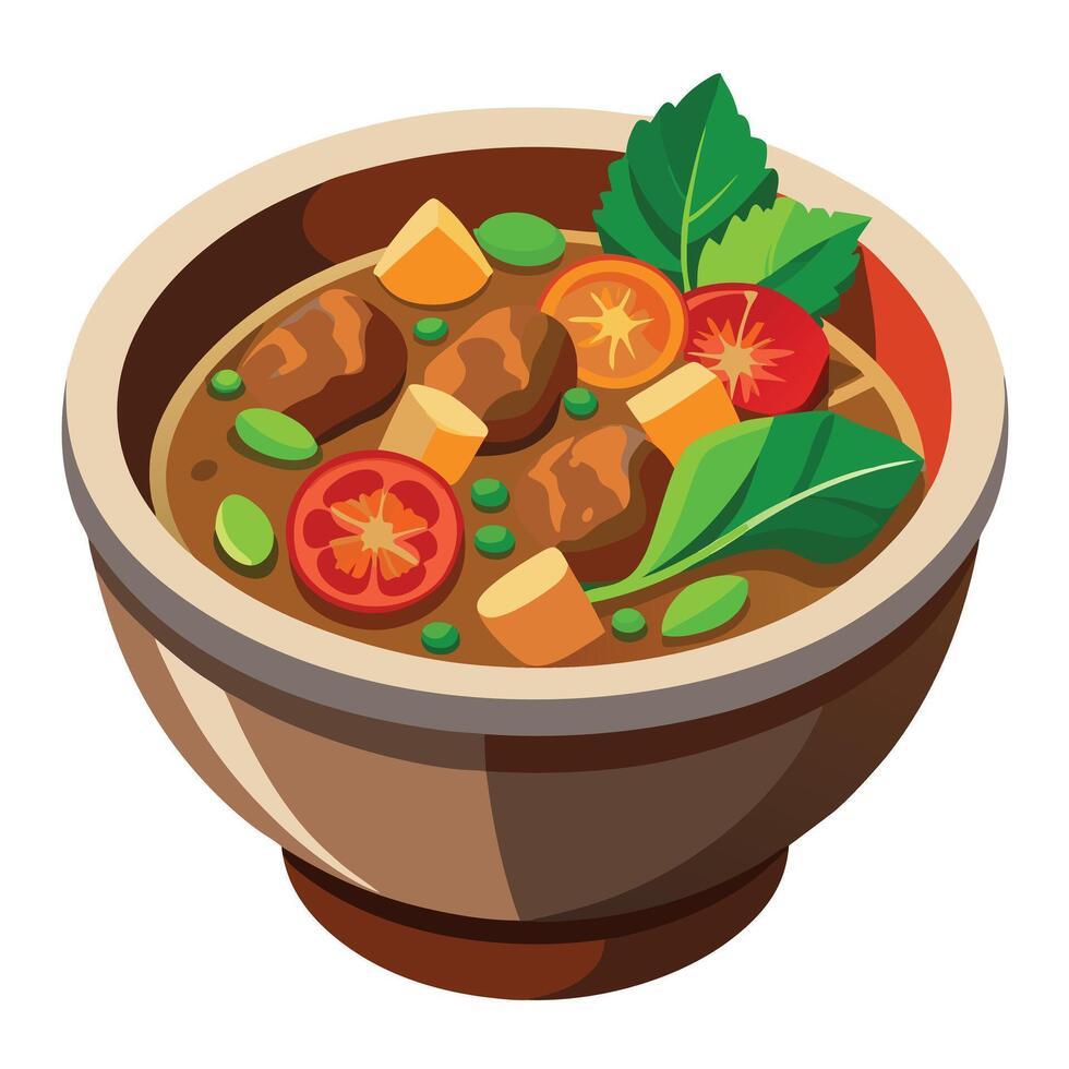 Delicious Beef Stew with Carrot Onion and Edible Mushroom Cook vector