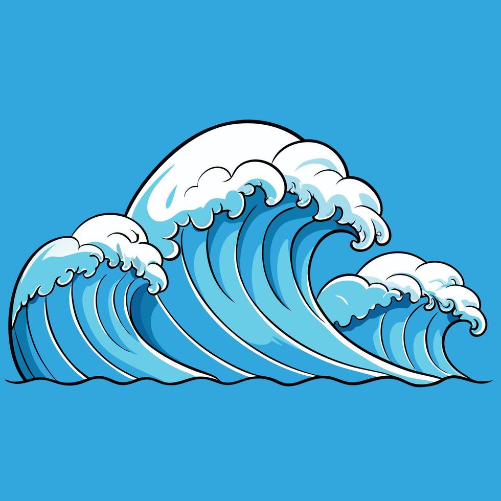 Sticker design with beach water wave isolated vector