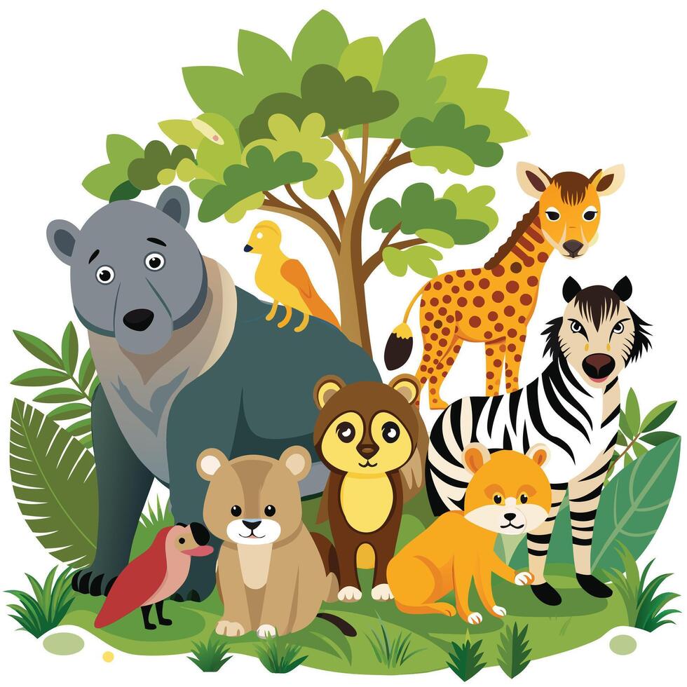 Forest with different wild animals vector