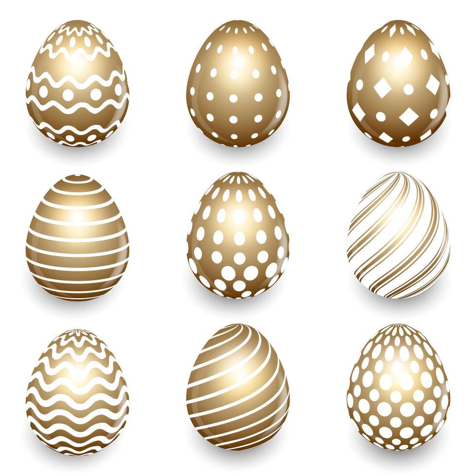 gold Easter egg set and various patterns vector