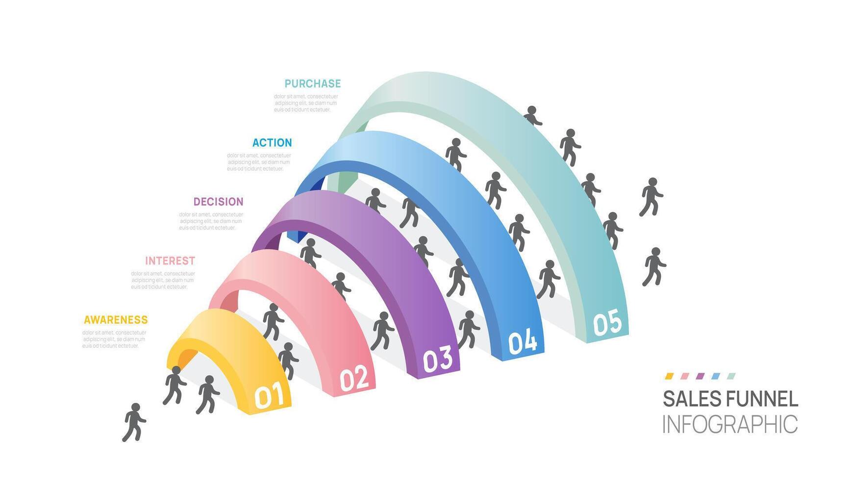 Sales funnel Infographic diagram template for business. Modern Tunnel Timeline 5 steps, presentation infographics. vector