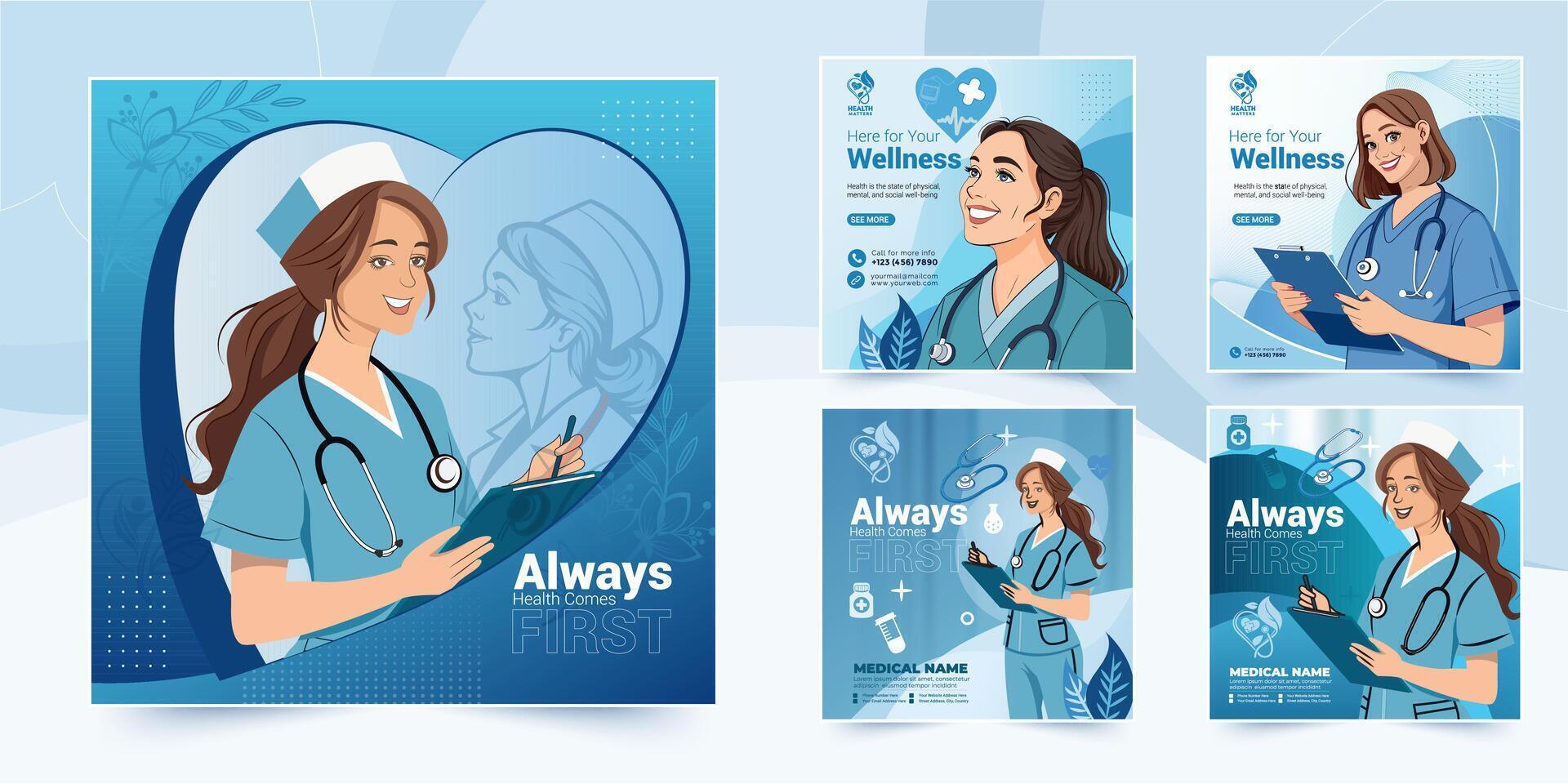 a set of four posters for a medical service vector