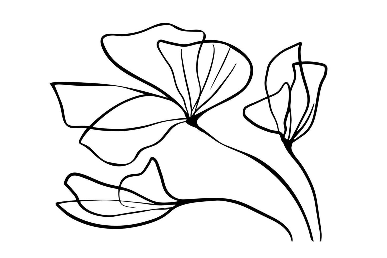 One line flower. minimalism flower blooming doodle style illustration. Continuous line drawing Black contour isolated spring symbol for poster, card, invitation, social media design vector