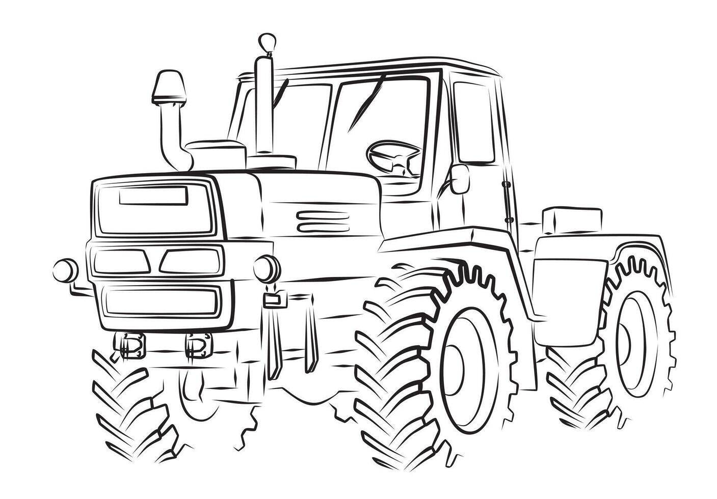 The Sketch of a big heavy tractor. vector