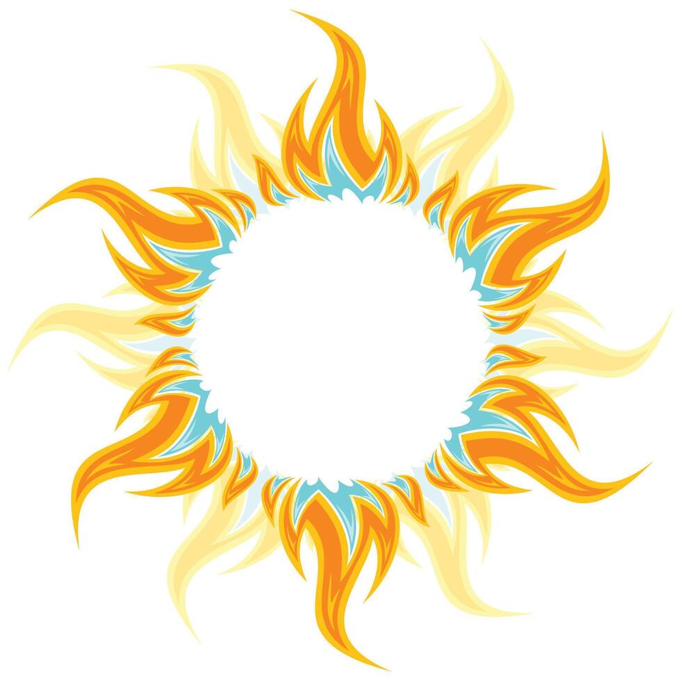The Round frame with a fiery sun. vector