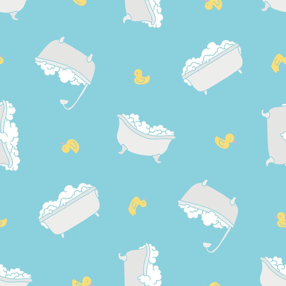 Bubble Bath Ducky Seamless Pattern illustration for Print, Wallpaper, Decoration. vector