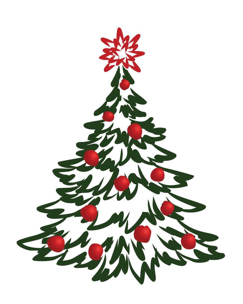 New Year's green tree with red balls. vector