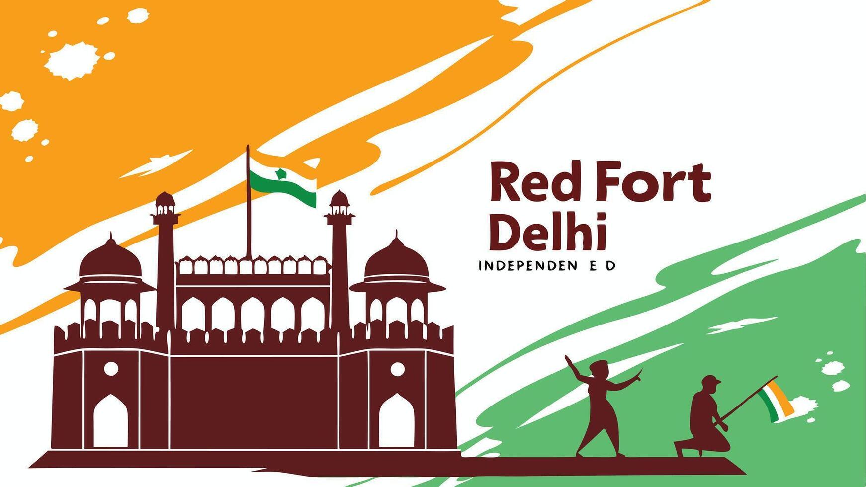 India Independence Day, patriotic illustration, India Gate monument, tricolor flags, orange and green balloons vector