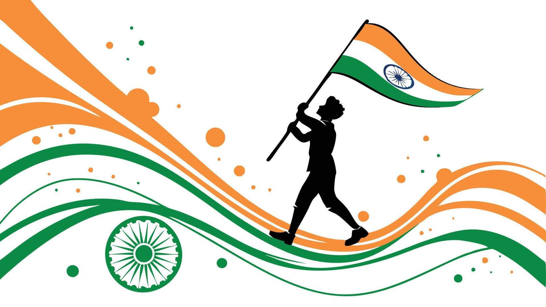 Indian flag, waving tricolor, saffron white green, Taj Mahal silhouette, Independence Day celebration, patriotic, minimalist design vector