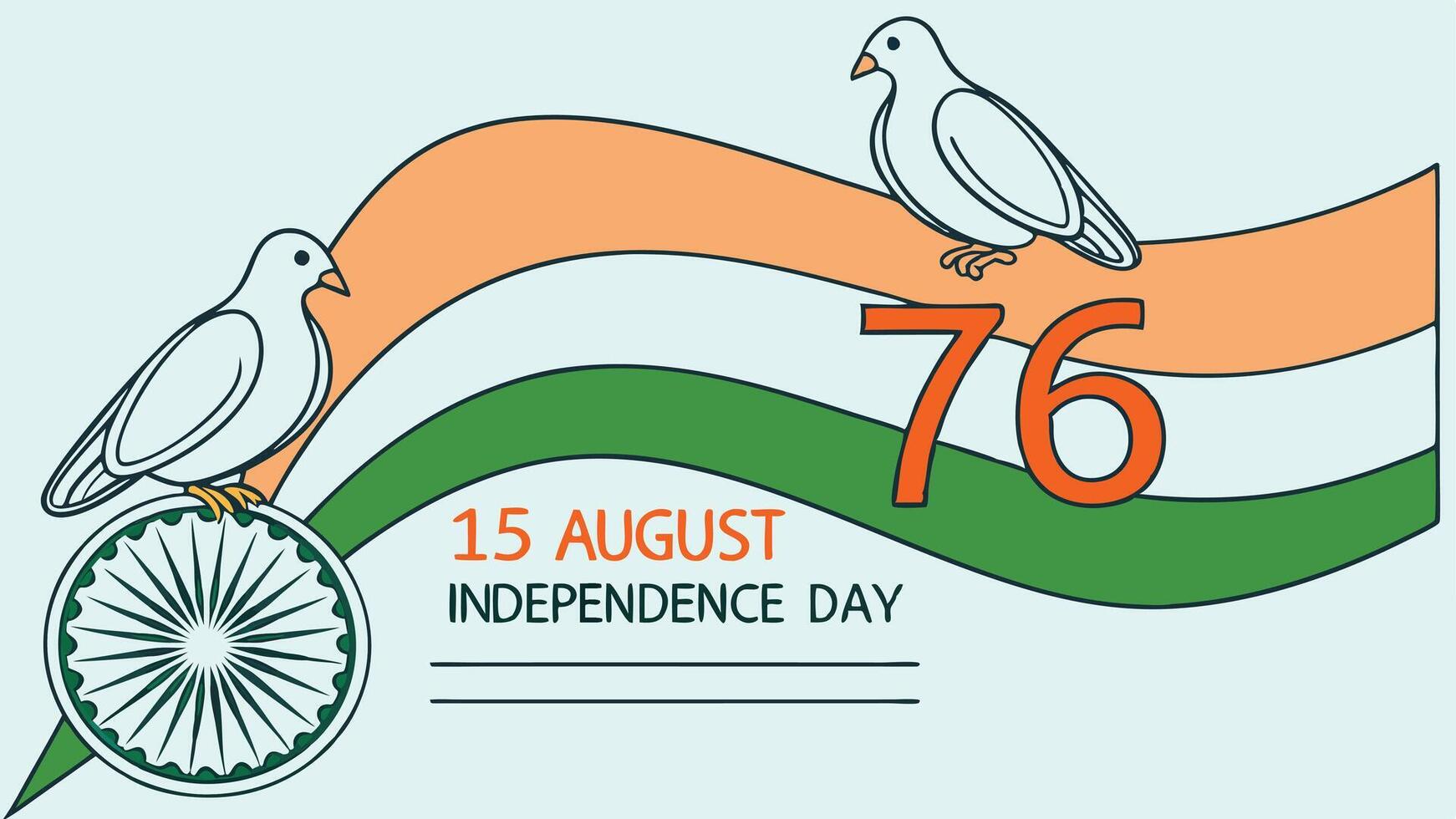 India Independence Day, Taj Mahal silhouette, tricolor flag, orange sky vector