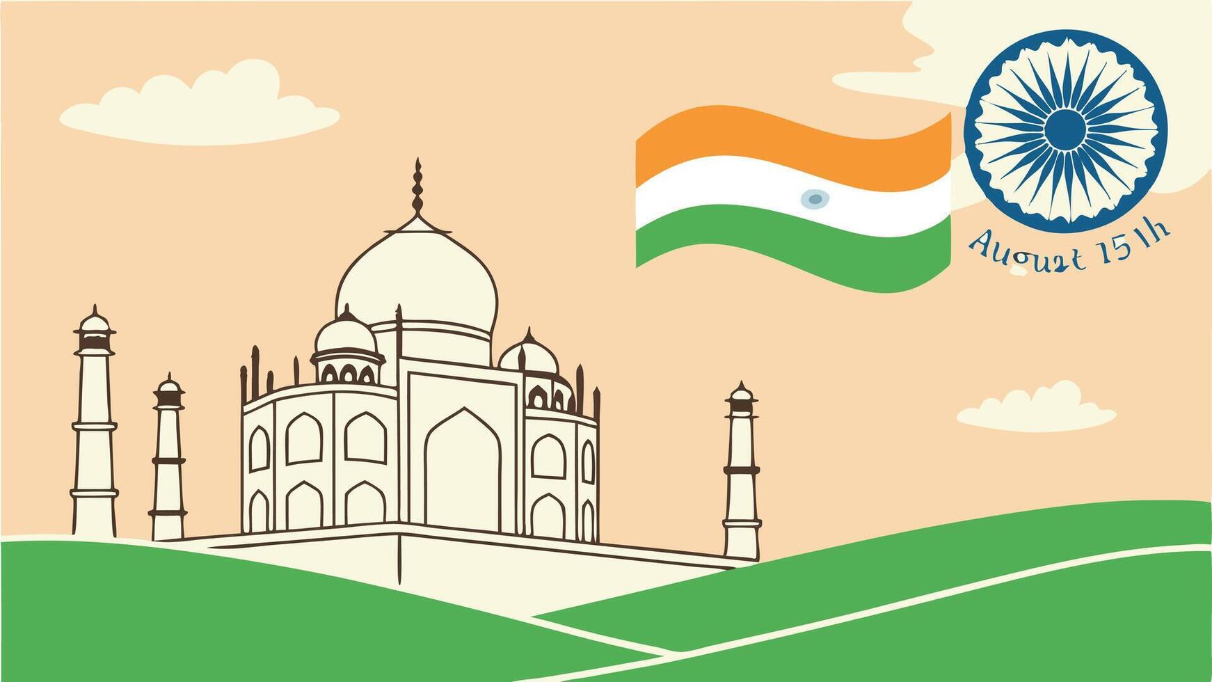 India Gate, tricolor flag background, confetti, celebratory crowd silhouettes vector