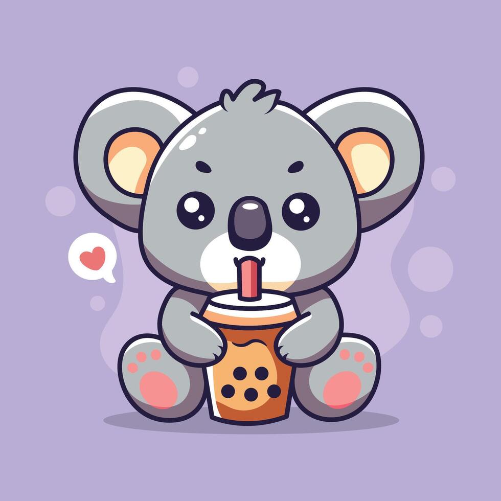 Cute koala holding a cup of boba. illustration. vector