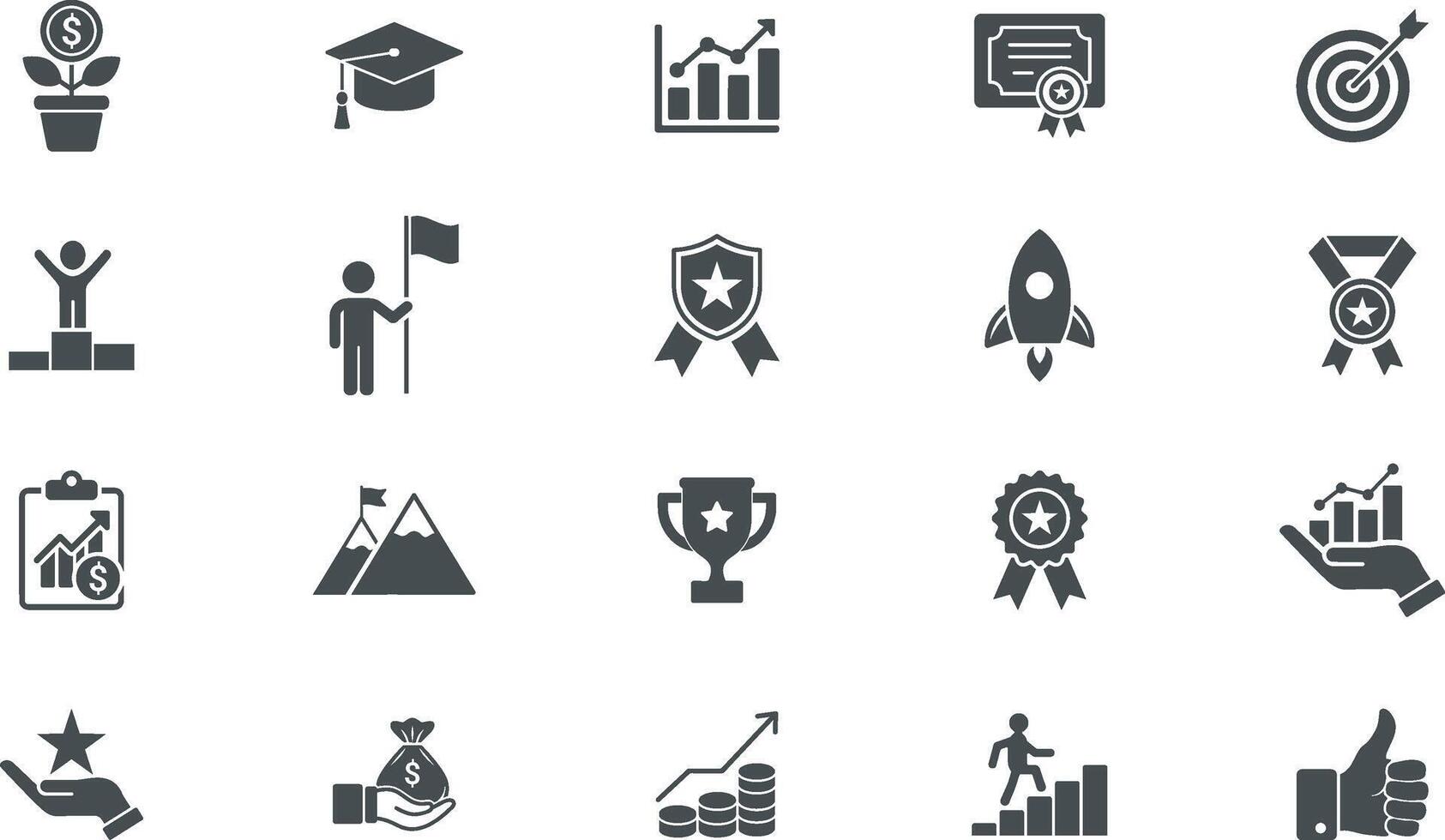 Success, Growth, Achievement, Awards, and Business Goals. Icons Set, Symbols vector