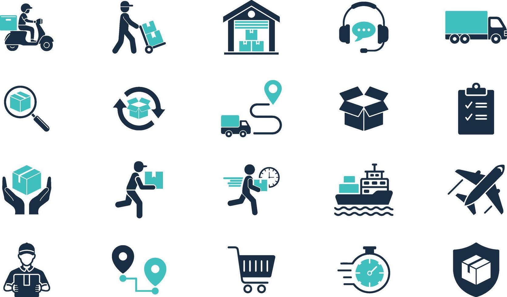 Global Logistics Icons Set Delivery, Shipping, Warehouse, and Tracking. icons illustration vector