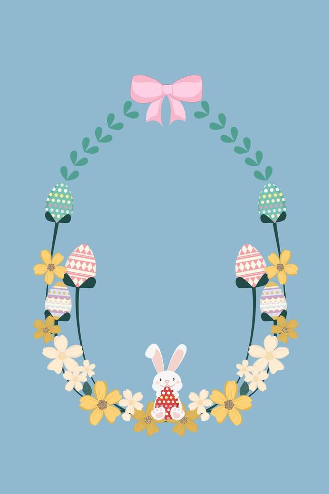 A flowers wreath designed in a cute easter theme with bunnies and eggs pattern vector