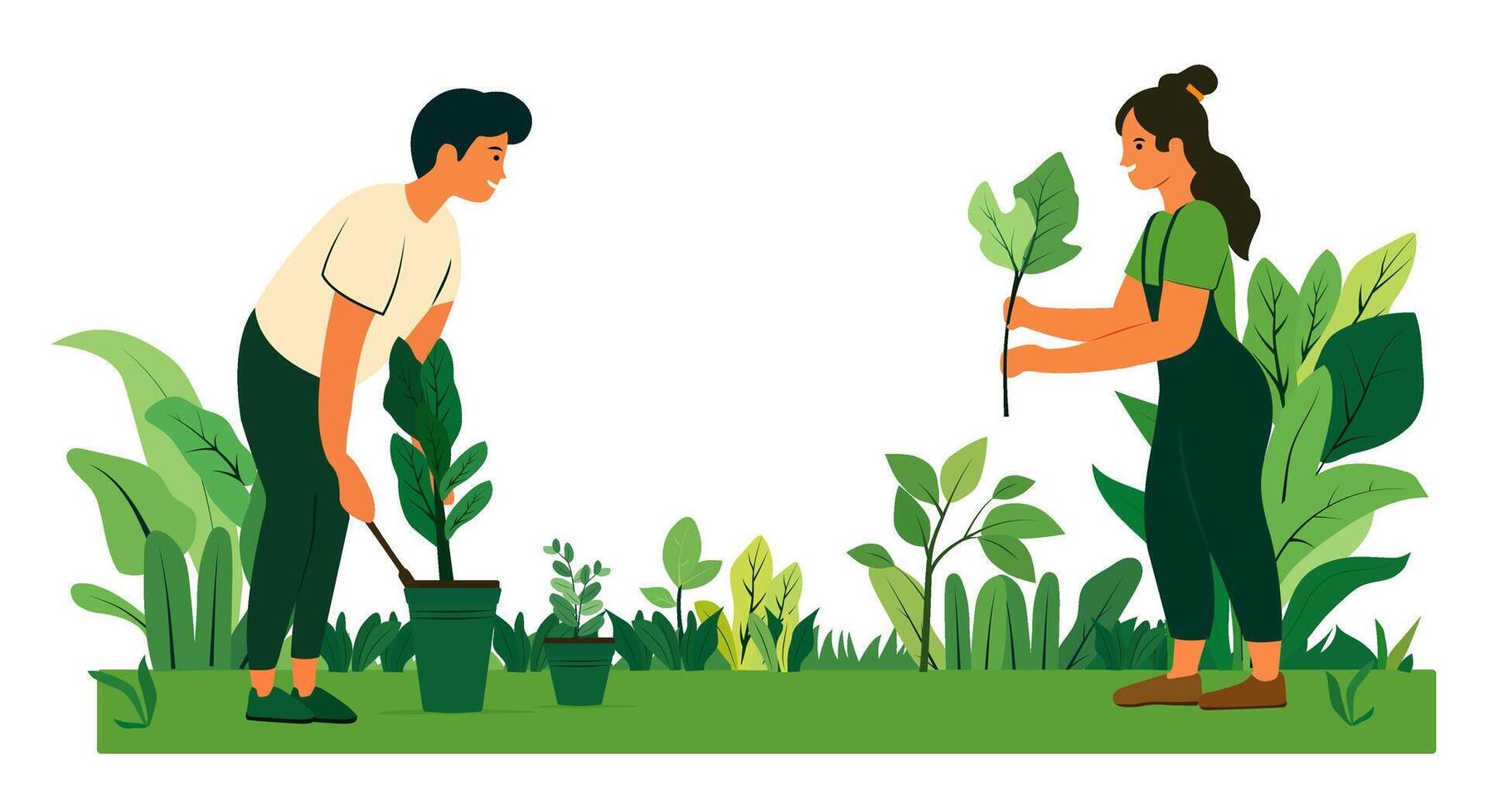 Vecroe people planting a small tree in nature for the environment vector