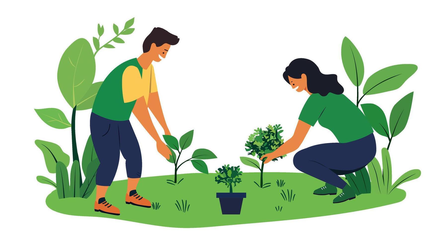 People planting a small tree in nature for the environment vector