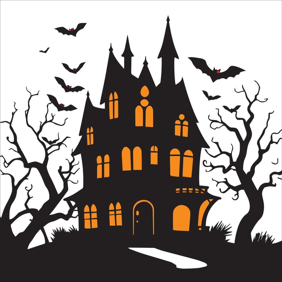 Full Moon Halloween Haunted House Illustration vector