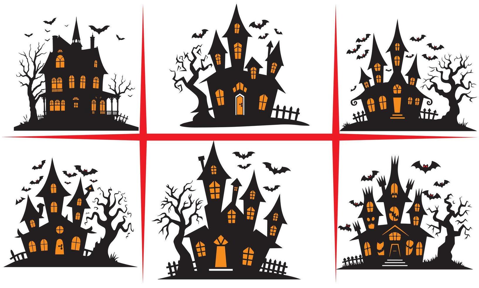 Halloween Haunted illustration Spooky Haunted House Clipart Design Set vector