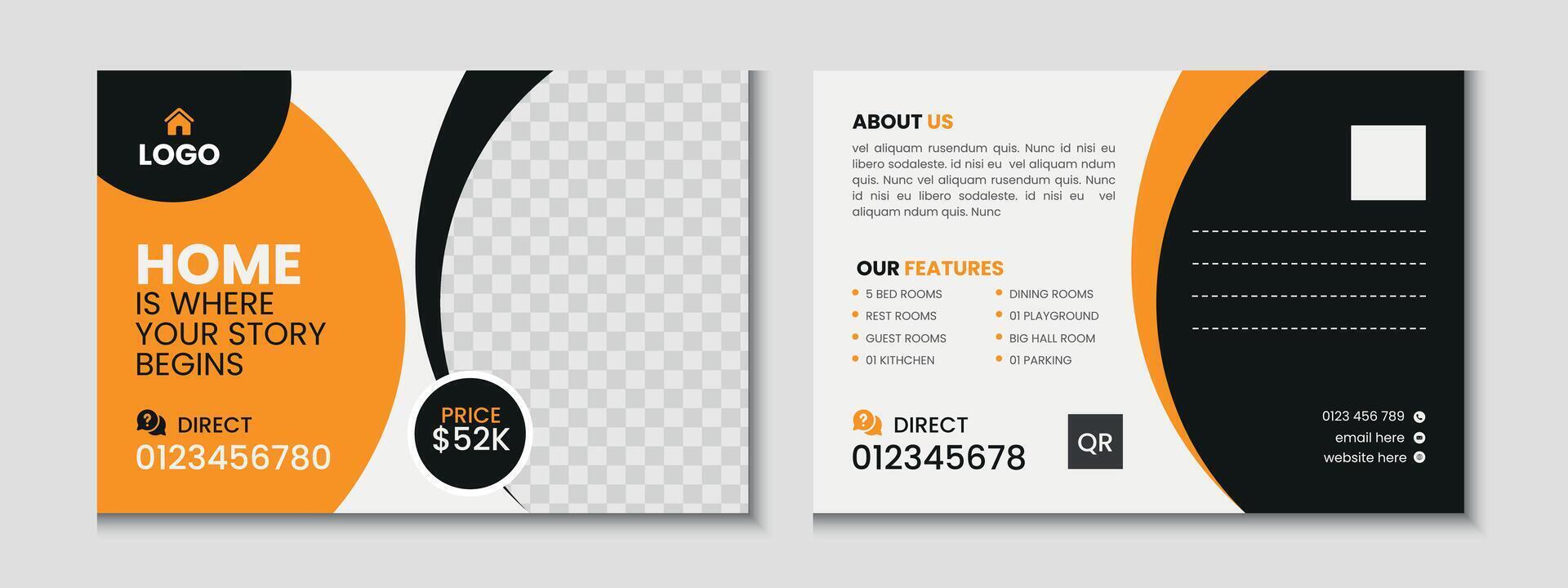Real estate home sale postcard template design vector