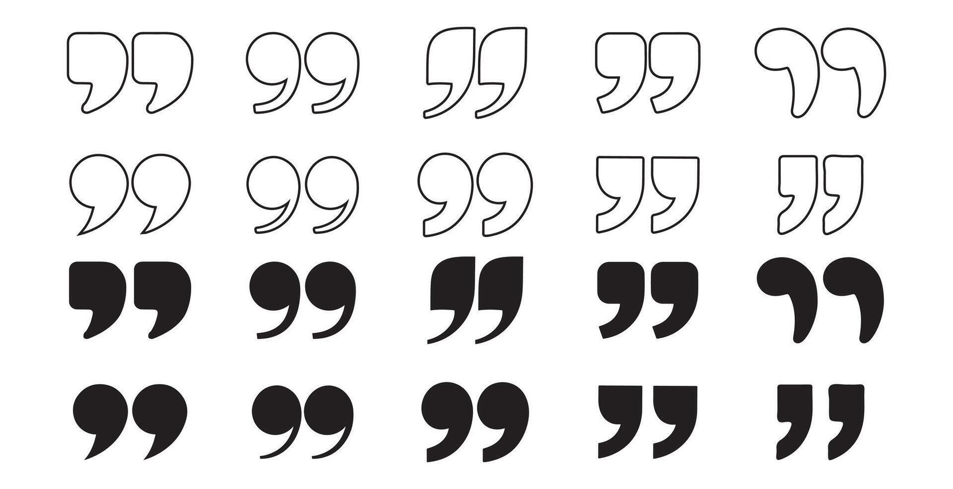 Set of quote mark silhouette and outline, quotes icon sign design vector
