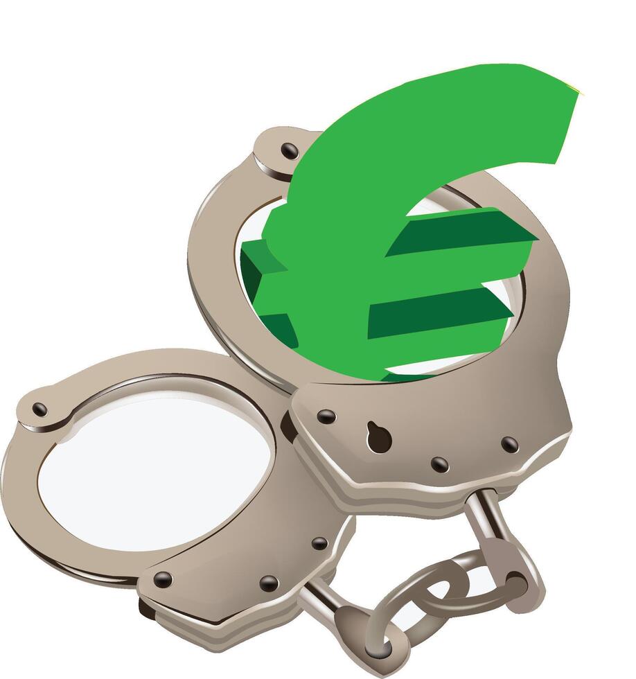 Pair of handcuffs restraining a green euro sign vector
