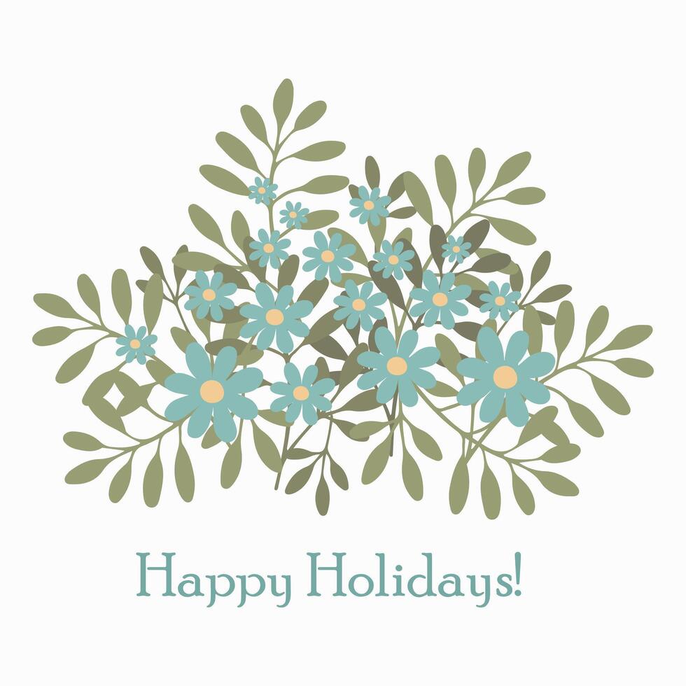 Composition of blue flowers and leaves on a white background vector