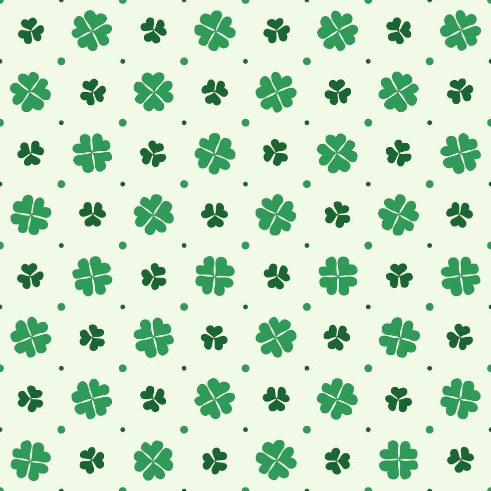 st patricks day green shamrock and clover leaves seamless pattern background vector