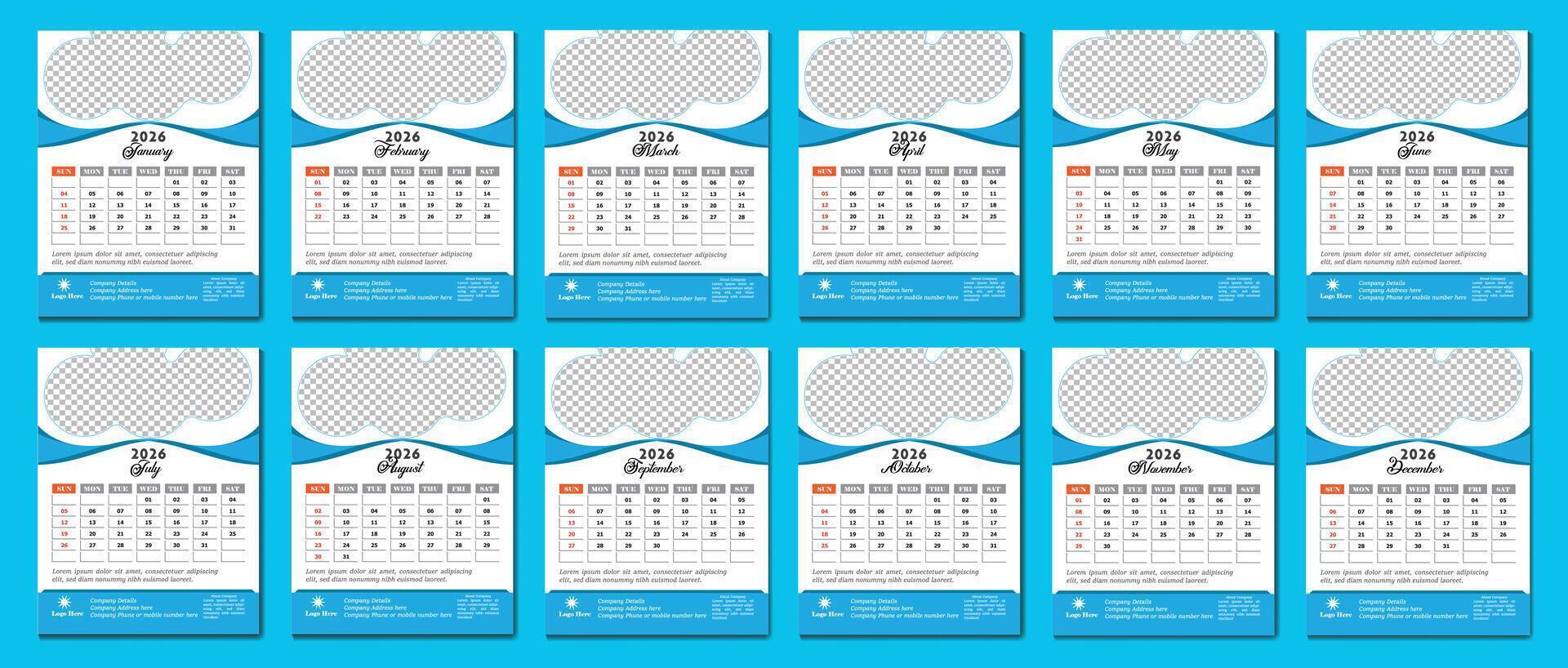 Calendar 2026 planner corporate template design vector