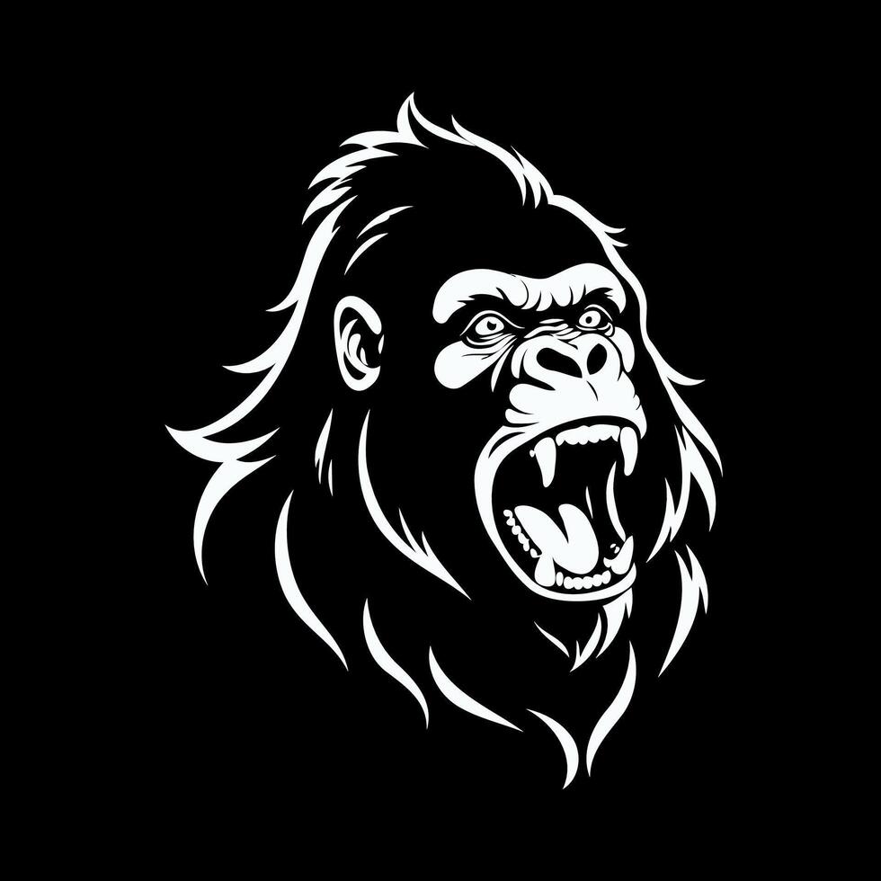 Snarling gorilla head design logo illustration. suitable for logos, apparel, and for fierce, bold branding. vector